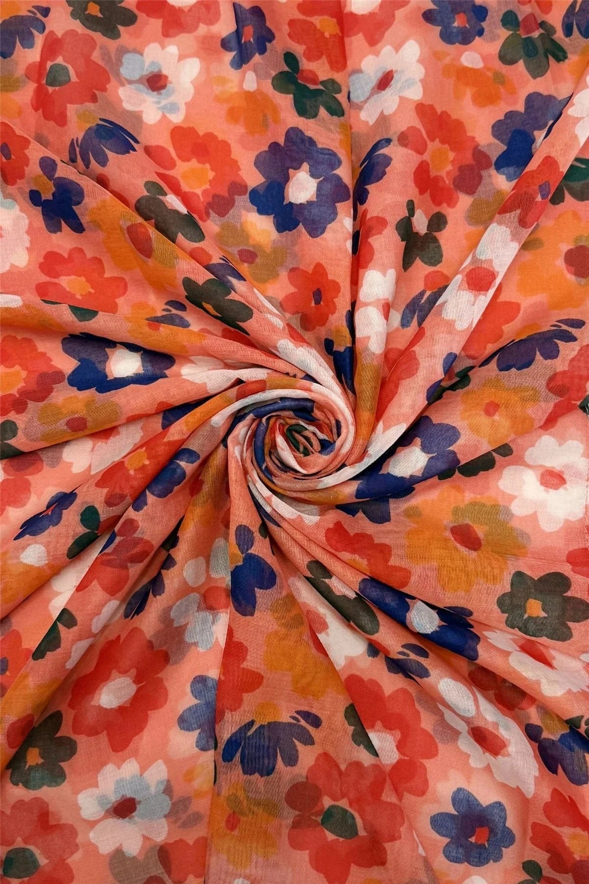 luscious scarves scarf Ladies Floral Print Light Weight Scarf Blue, Peach, Red and White