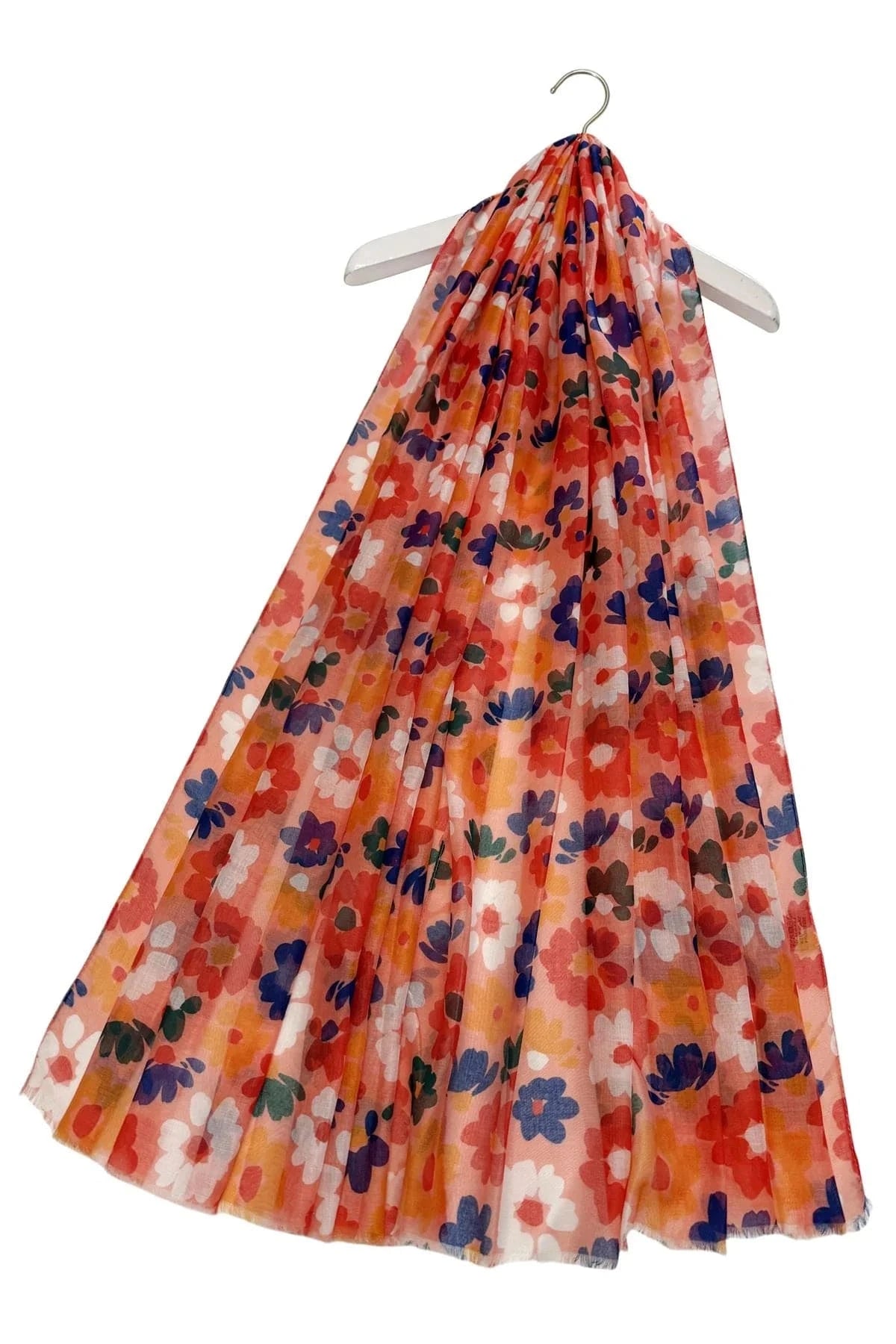 luscious scarves scarf Ladies Floral Print Light Weight Scarf Blue, Peach, Red and White