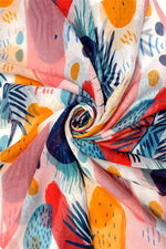 Load image into Gallery viewer, luscious scarves scarf Ladies Funky Abstract 80s Print Light Weight Scarf, Orange, Navy , Red and Turquoise.
