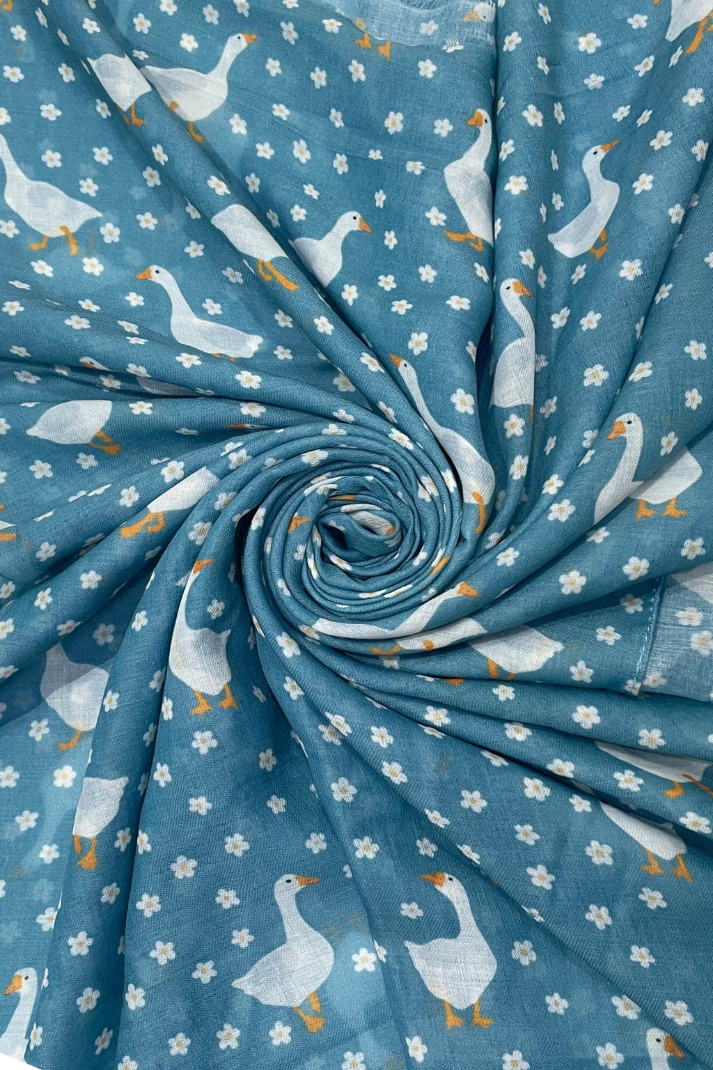luscious scarves scarf Ladies Goose & Mini Daisy Print Light Weight Scarf. Teal and White.