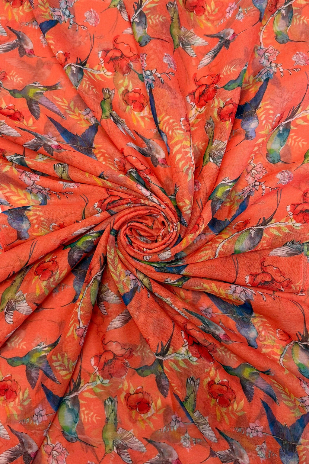 luscious scarves Scarf Ladies Hummingbird and Floral Print Light Weight Scarf , Orange.