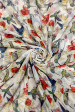Load image into Gallery viewer, luscious scarves scarf Ladies Hummingbird and Floral Print Light Weight Scarf , White, Red, Navy and Green.
