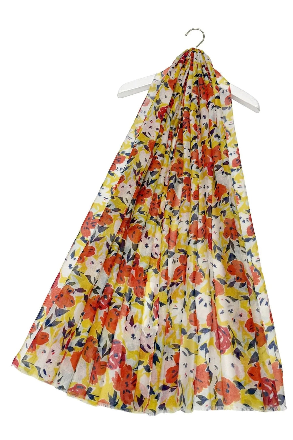 luscious scarves scarf Ladies Mixed Wildflower Print Frayed Scarf, Cream, Yellow and Red.