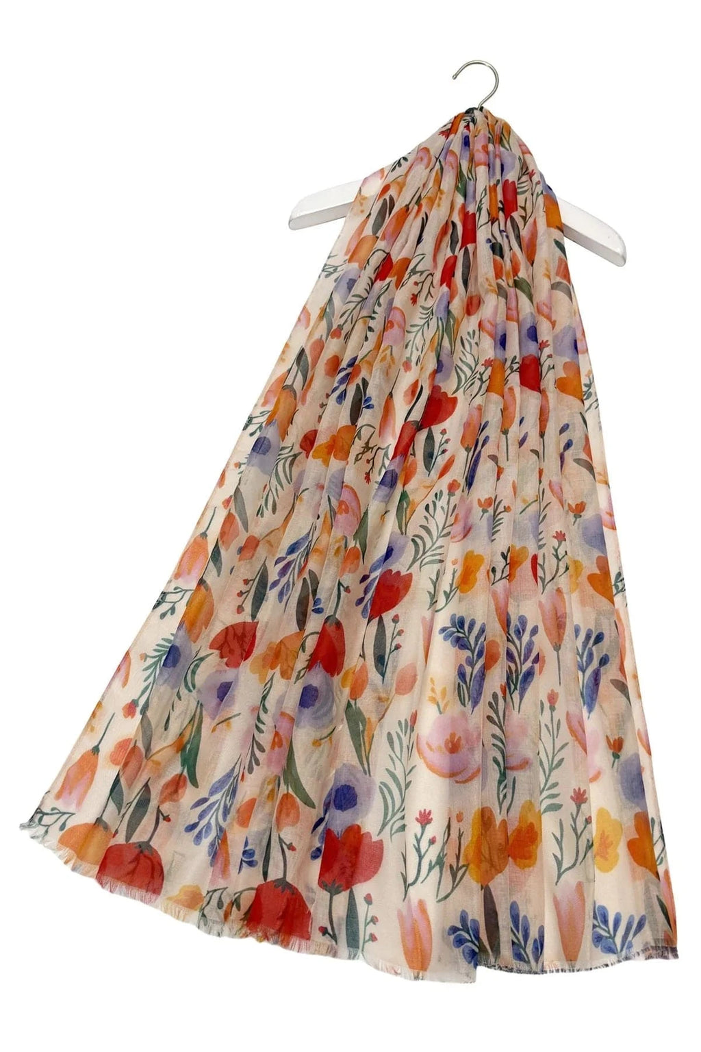 luscious scarves scarf Ladies Pretty Wildflower Light Weight Scarf , Cream, Red, Green and Navy