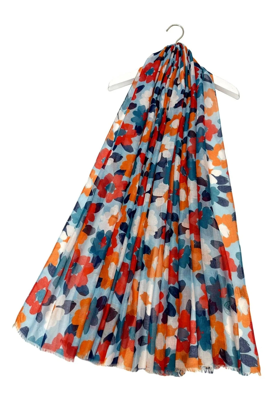 luscious scarves scarf Ladies Sweet Floral Print Light Weight Scarf Blue, Teal . Orange and White