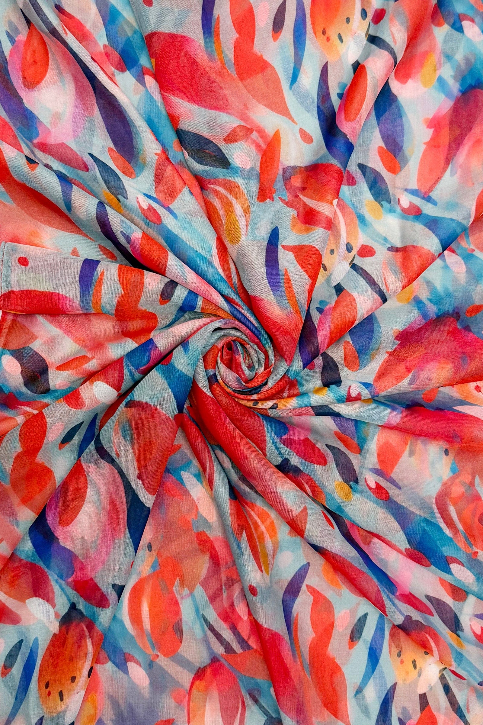 luscious scarves scarf Ladies Tulip Art Print Light Weight Scarf, Orange , Blue and Navy.