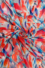 Load image into Gallery viewer, luscious scarves scarf Ladies Tulip Art Print Light Weight Scarf, Orange , Blue and Navy.
