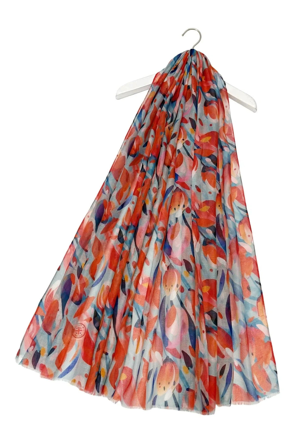 luscious scarves scarf Ladies Tulip Art Print Light Weight Scarf, Orange , Blue and Navy.