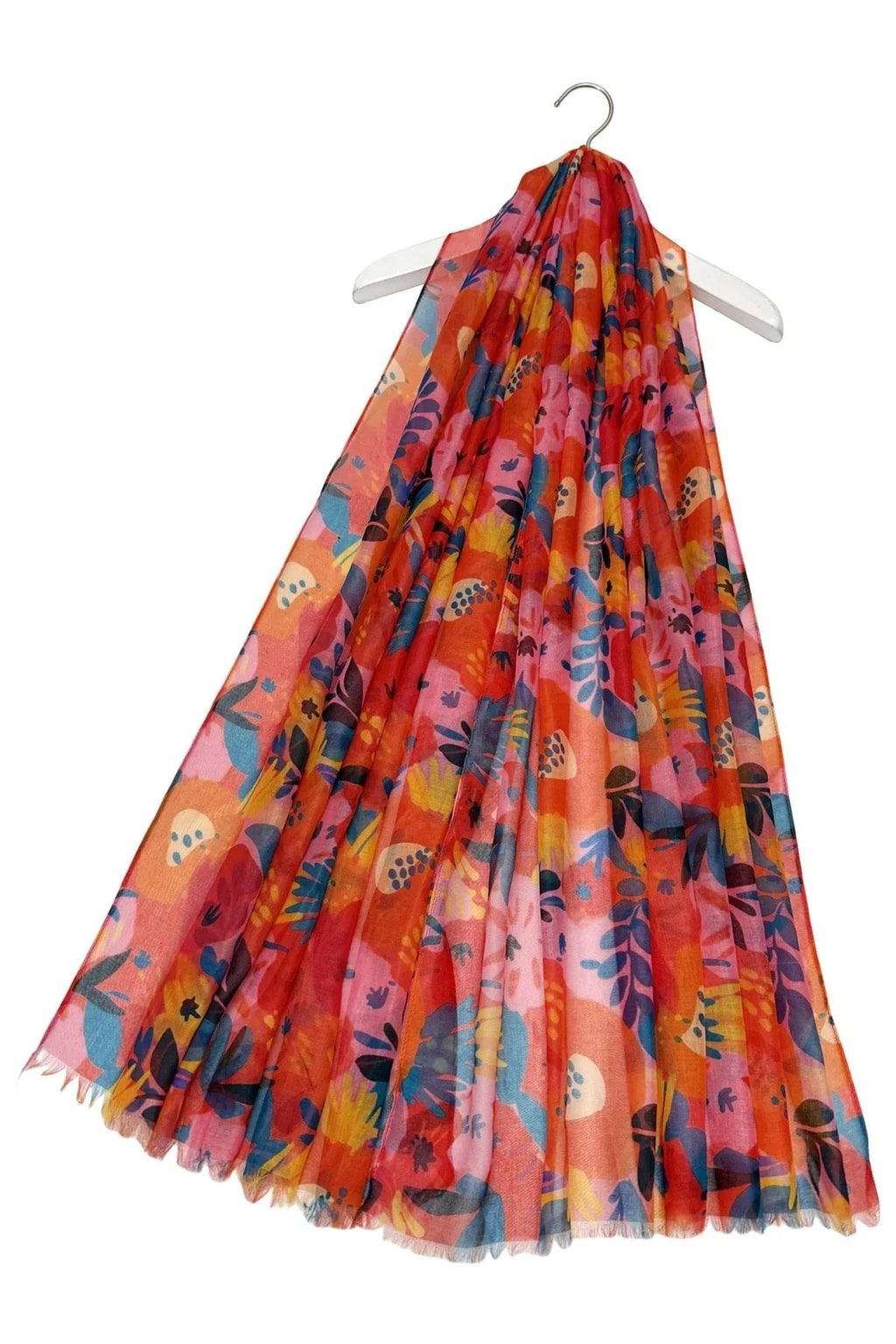 luscious scarves scarf Ladies Vibrant Floral Print Light Weight Scarf, Orange, Red, Blue and Pink