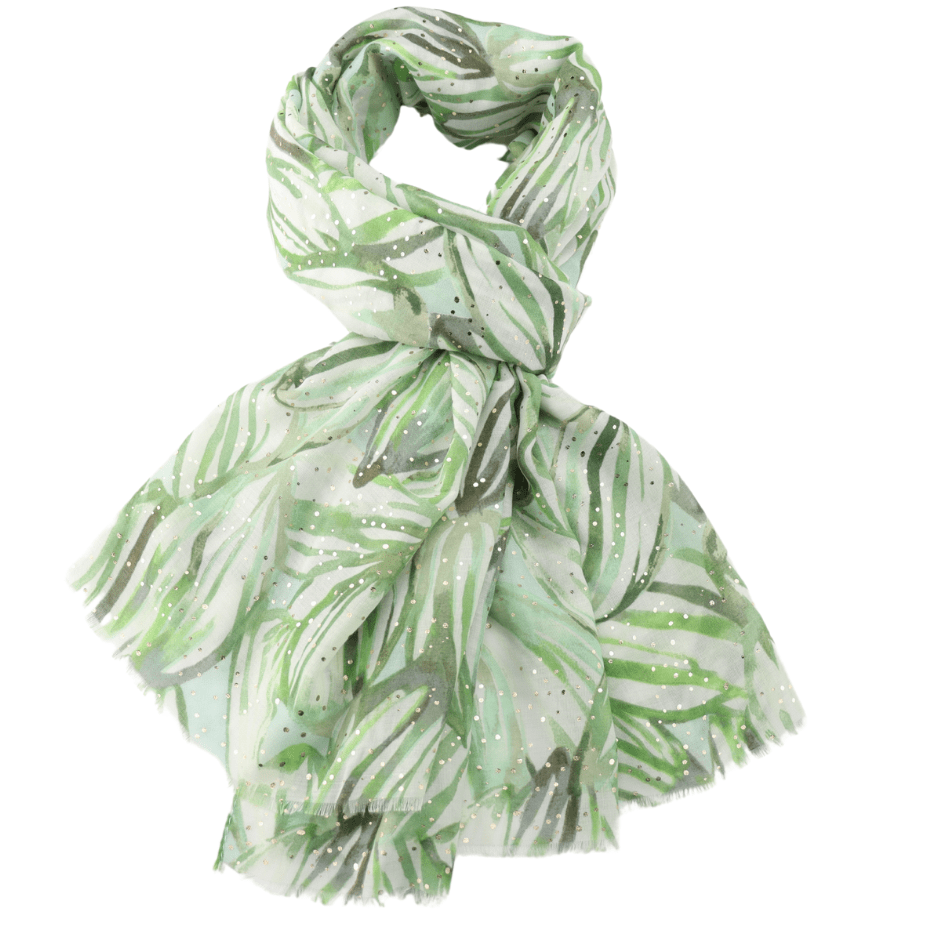 luscious scarves Scarf Light Weight Green Floral Scarf with Gold Foil Dots
