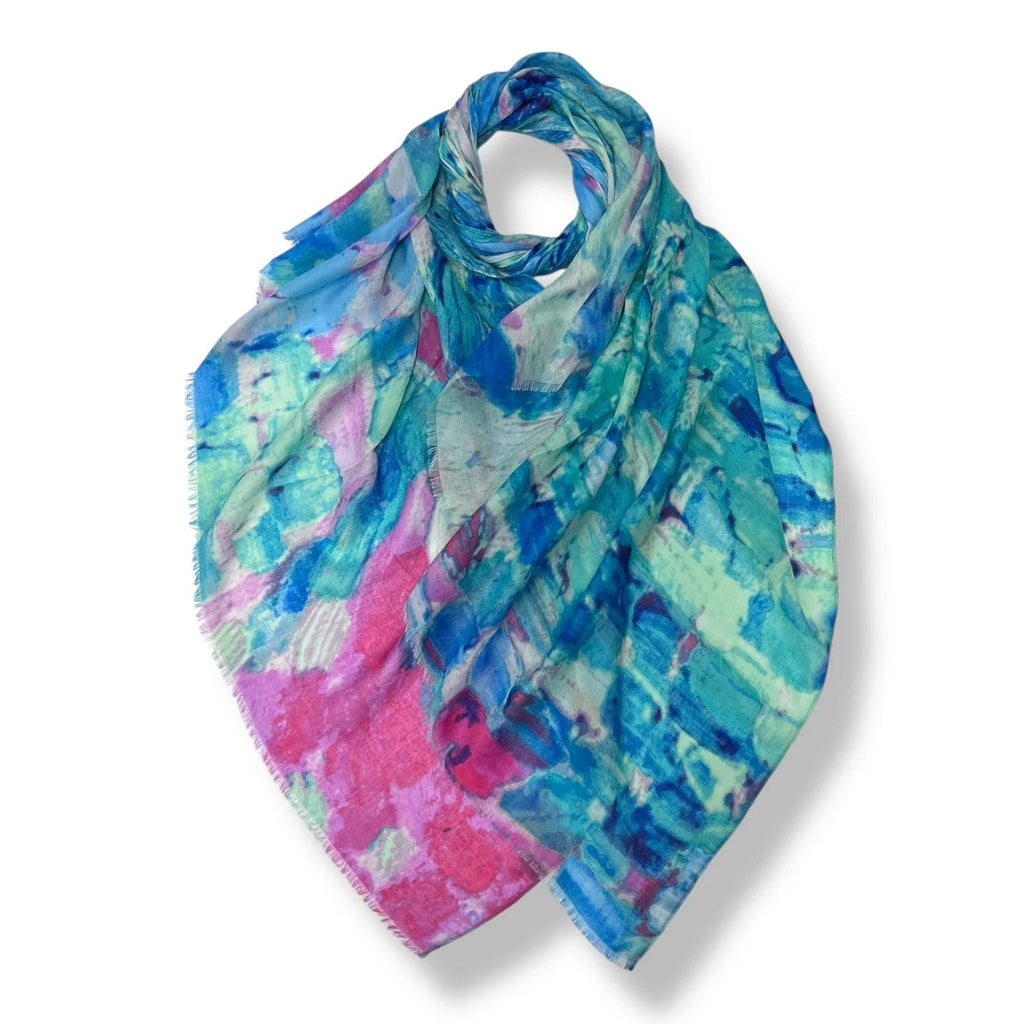 luscious scarves Scarves Bright Pink and Turquoise Water Colored Patches Print Scarf