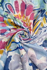Load image into Gallery viewer, luscious scarves Scarves Ladies Bold Floral &amp; Metallic Thread Print Light Weight Scarf, Blue, Yellow and Pink

