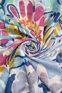 luscious scarves Scarves Ladies Bold Floral & Metallic Thread Print Light Weight Scarf, Blue, Yellow and Pink