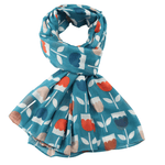 Load image into Gallery viewer, luscious scarves Scarves Ladies Bold Tulip Flowers Scarf, Teal, Orange and Blue
