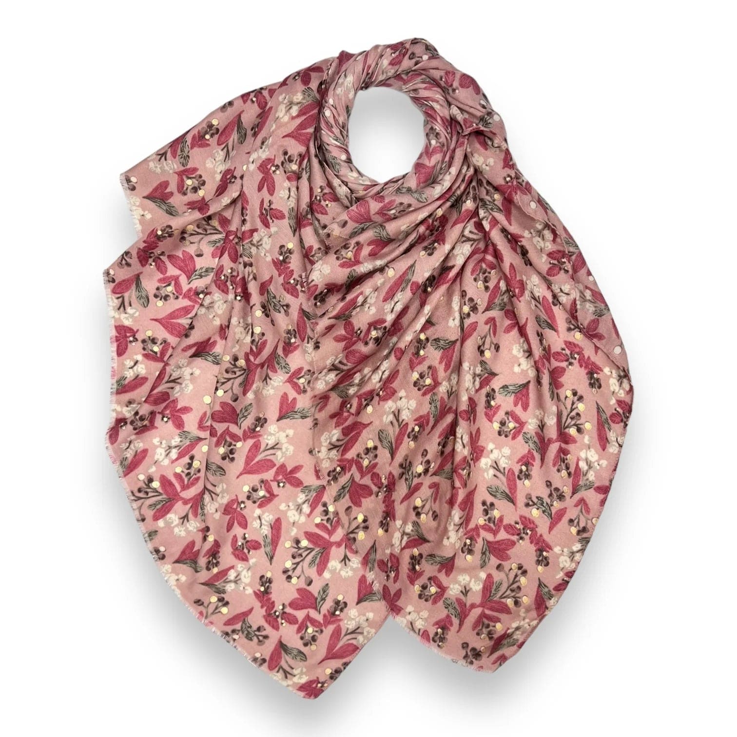 luscious scarves Scarves Ladies Tulip Print Scarf with Small Golden Berries, Pink