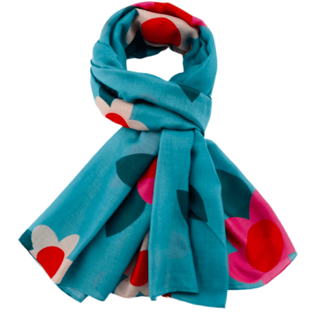 luscious scarves Scarves Large Colourful Flowers Scarf with a Teal Background .