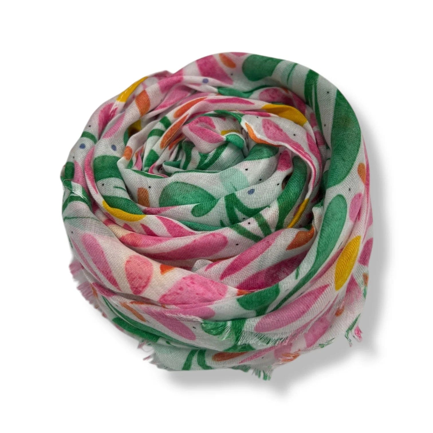 luscious scarves Scarves Pink and Green Daisy and Leaves Print Scarf, Light Weight