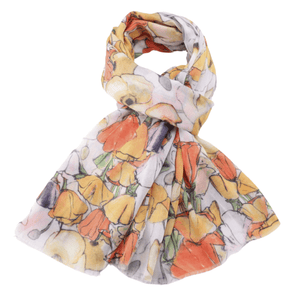 luscious scarves Scarves Poppy Blooms Meadow Scarf, Orange, Green and White