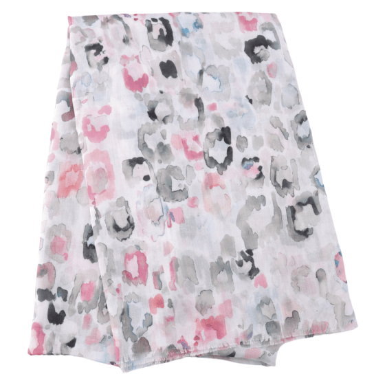 luscious scarves Scarves Red Cuckoo Pastel Leopard Print Scarf , Pink, Grey and White