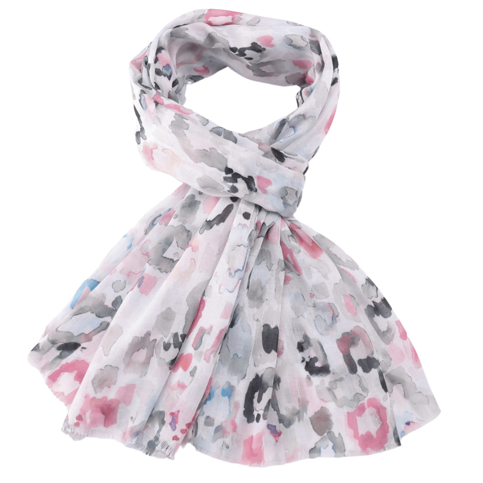 luscious scarves Scarves Red Cuckoo Pastel Leopard Print Scarf , Pink, Grey and White
