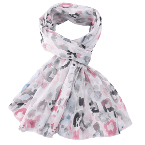 luscious scarves Scarves Red Cuckoo Pastel Leopard Print Scarf , Pink, Grey and White