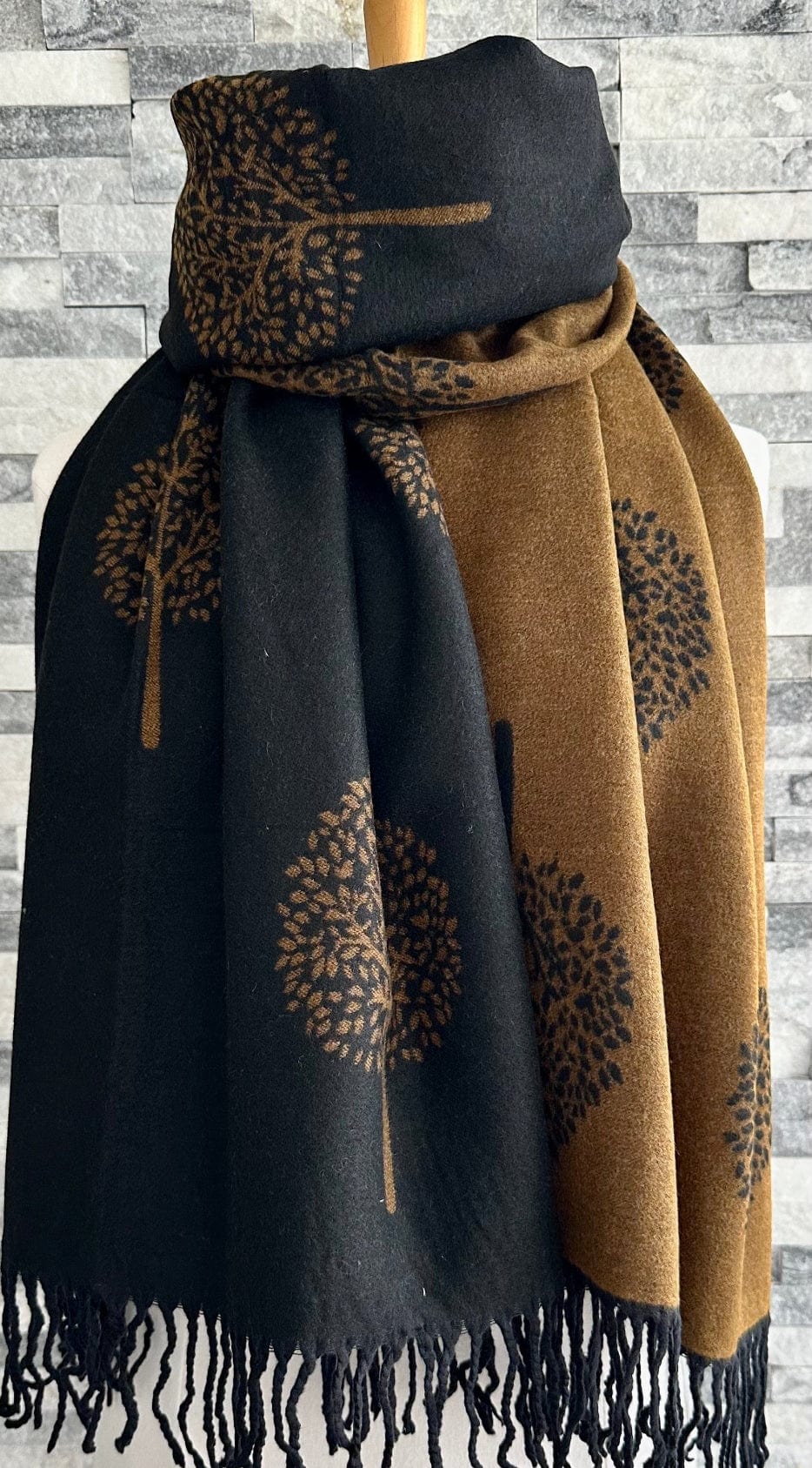luscious scarves Scarves & Shawls Black and Brown Reversible Mulberry Tree Scarf , Wrap , Cashmere Blend