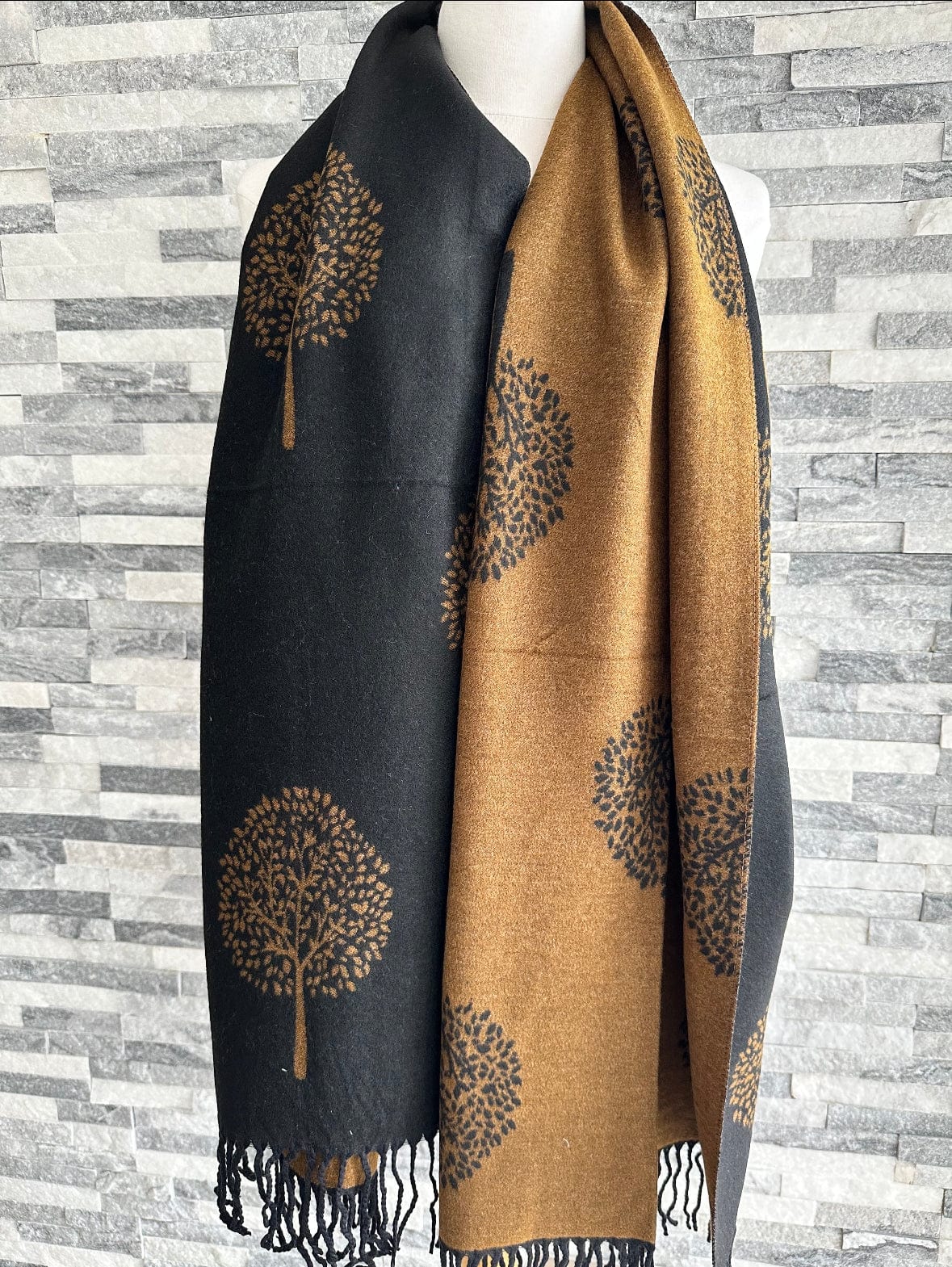 luscious scarves Scarves & Shawls Black and Brown Reversible Mulberry Tree Scarf , Wrap , Cashmere Blend