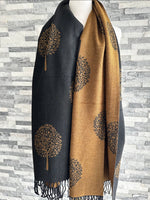 Load image into Gallery viewer, luscious scarves Scarves &amp; Shawls Black and Brown Reversible Mulberry Tree Scarf , Wrap , Cashmere Blend
