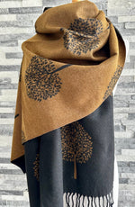 Load image into Gallery viewer, luscious scarves Scarves &amp; Shawls Black and Brown Reversible Mulberry Tree Scarf , Wrap , Cashmere Blend
