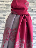 Load image into Gallery viewer, luscious scarves Scarves &amp; Shawls Burgundy and Grey Reversible Mulberry Tree Scarf , Wrap , Cashmere Blend
