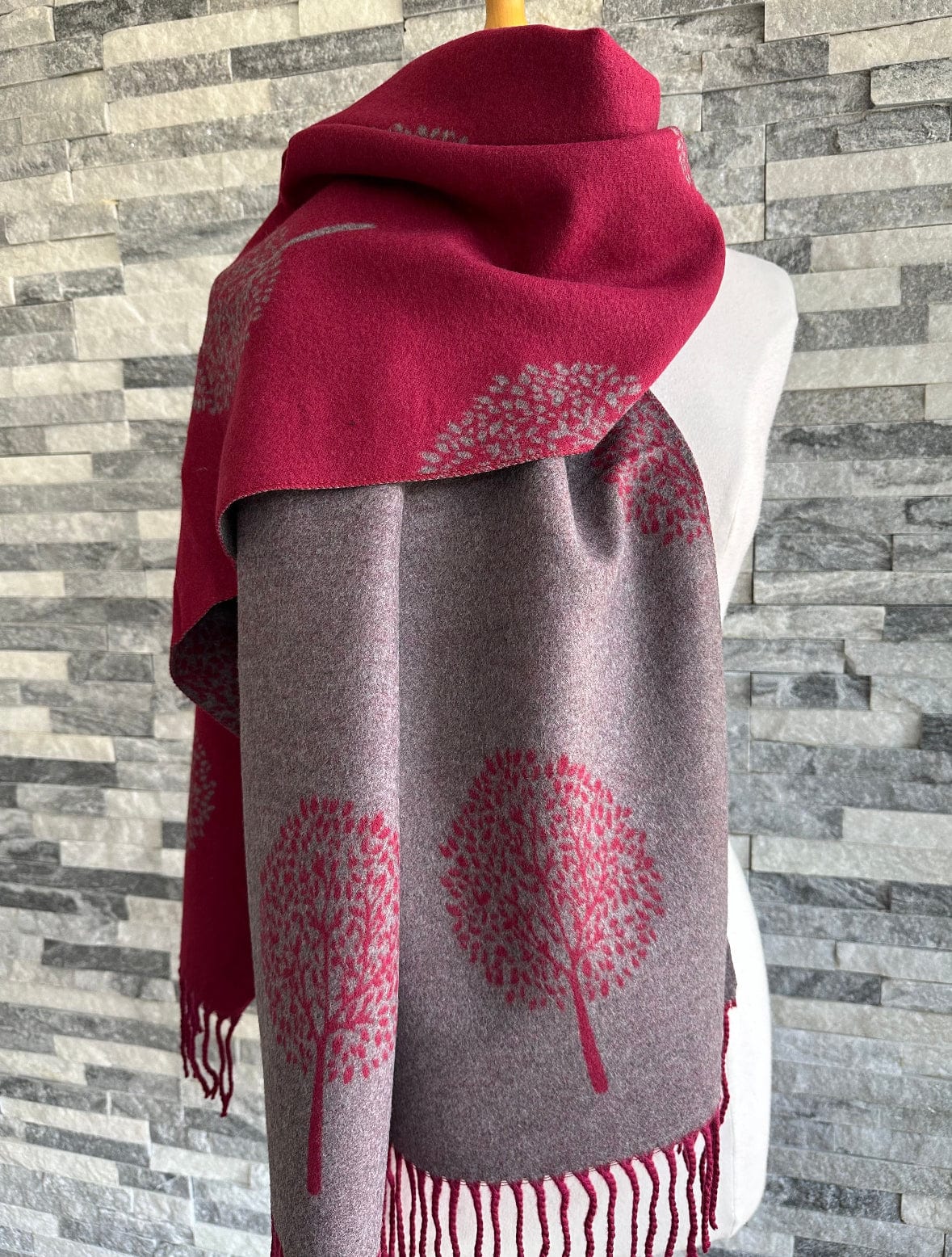 luscious scarves Scarves & Shawls Burgundy and Grey Reversible Mulberry Tree Scarf , Wrap , Cashmere Blend