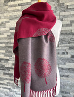 Load image into Gallery viewer, luscious scarves Scarves &amp; Shawls Burgundy and Grey Reversible Mulberry Tree Scarf , Wrap , Cashmere Blend
