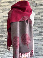 Load image into Gallery viewer, luscious scarves Scarves &amp; Shawls Burgundy and Grey Reversible Mulberry Tree Scarf , Wrap , Cashmere Blend
