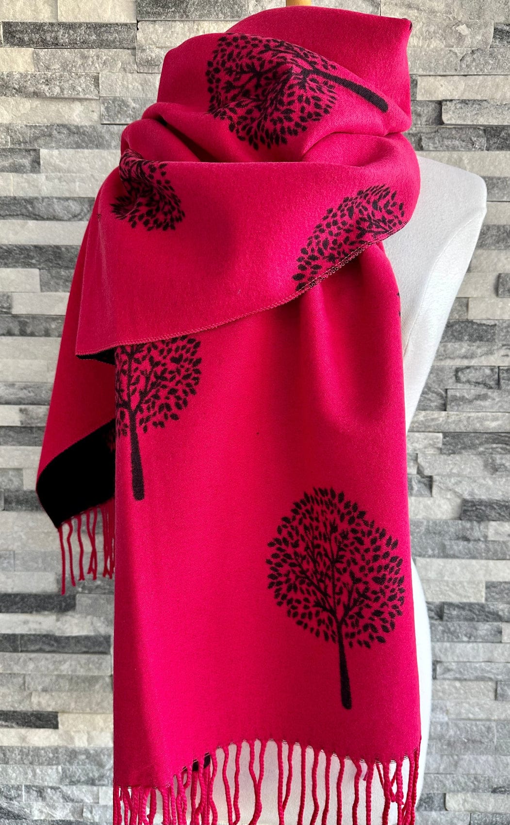 luscious scarves Scarves & Shawls Hot Pink and Black Reversible Mulberry Tree Scarf , Wrap , Cashmere Blend