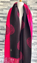 Load image into Gallery viewer, luscious scarves Scarves &amp; Shawls Hot Pink and Black Reversible Mulberry Tree Scarf , Wrap , Cashmere Blend
