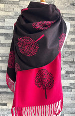 Load image into Gallery viewer, luscious scarves Scarves &amp; Shawls Hot Pink and Black Reversible Mulberry Tree Scarf , Wrap , Cashmere Blend
