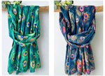 Load image into Gallery viewer, luscious scarves Scarves &amp; Shawls Ladies Medium Weight Peacocks Feathers Design Scarf, Navy.
