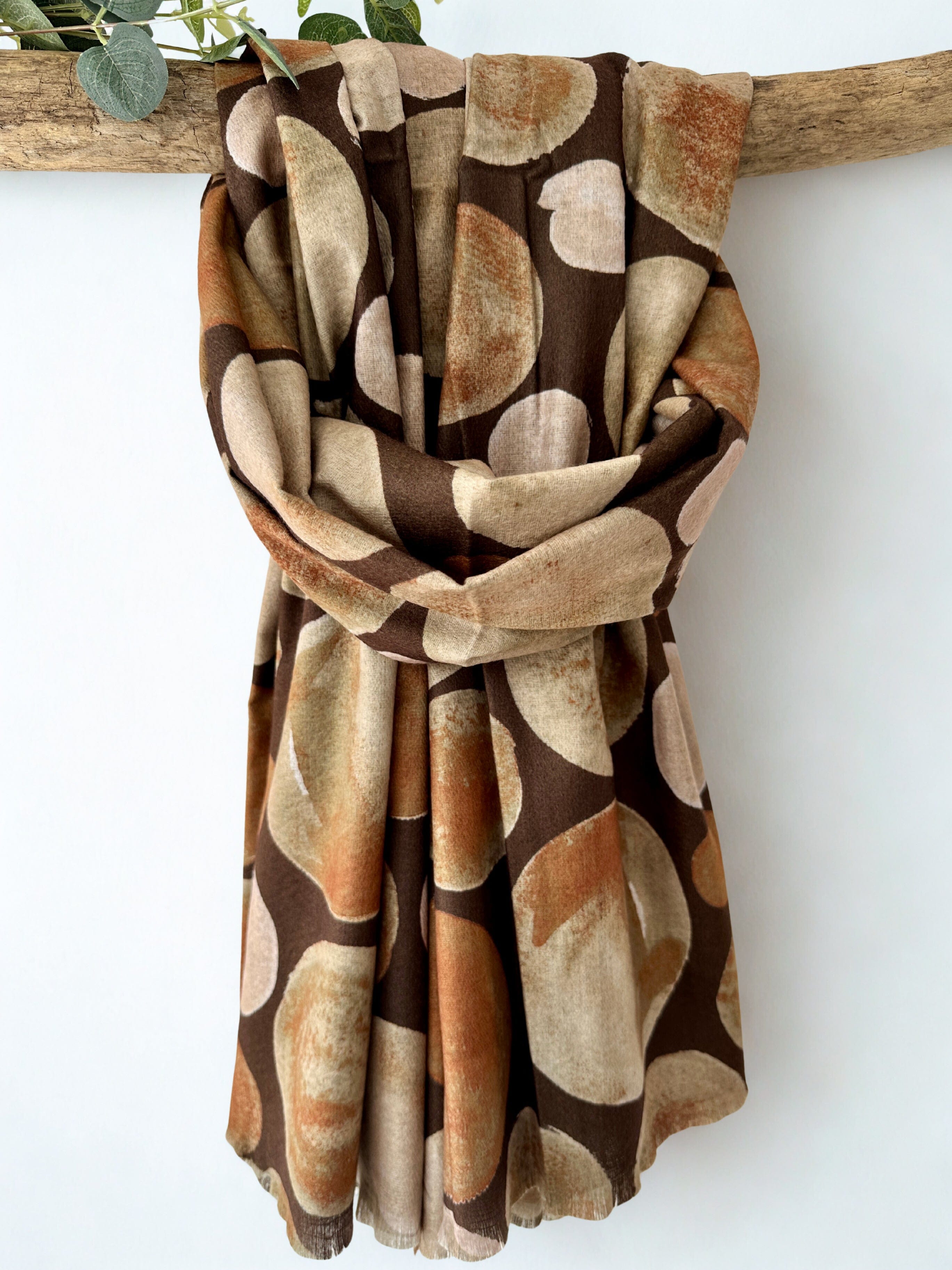 luscious scarves Scarves & Shawls Medium Weight Scarf Brown and Beige Bubbles Scarf.