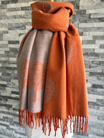Load image into Gallery viewer, luscious scarves Scarves &amp; Shawls Orange and Pale Grey Reversible Mulberry Tree Scarf , Wrap , Cashmere Blend
