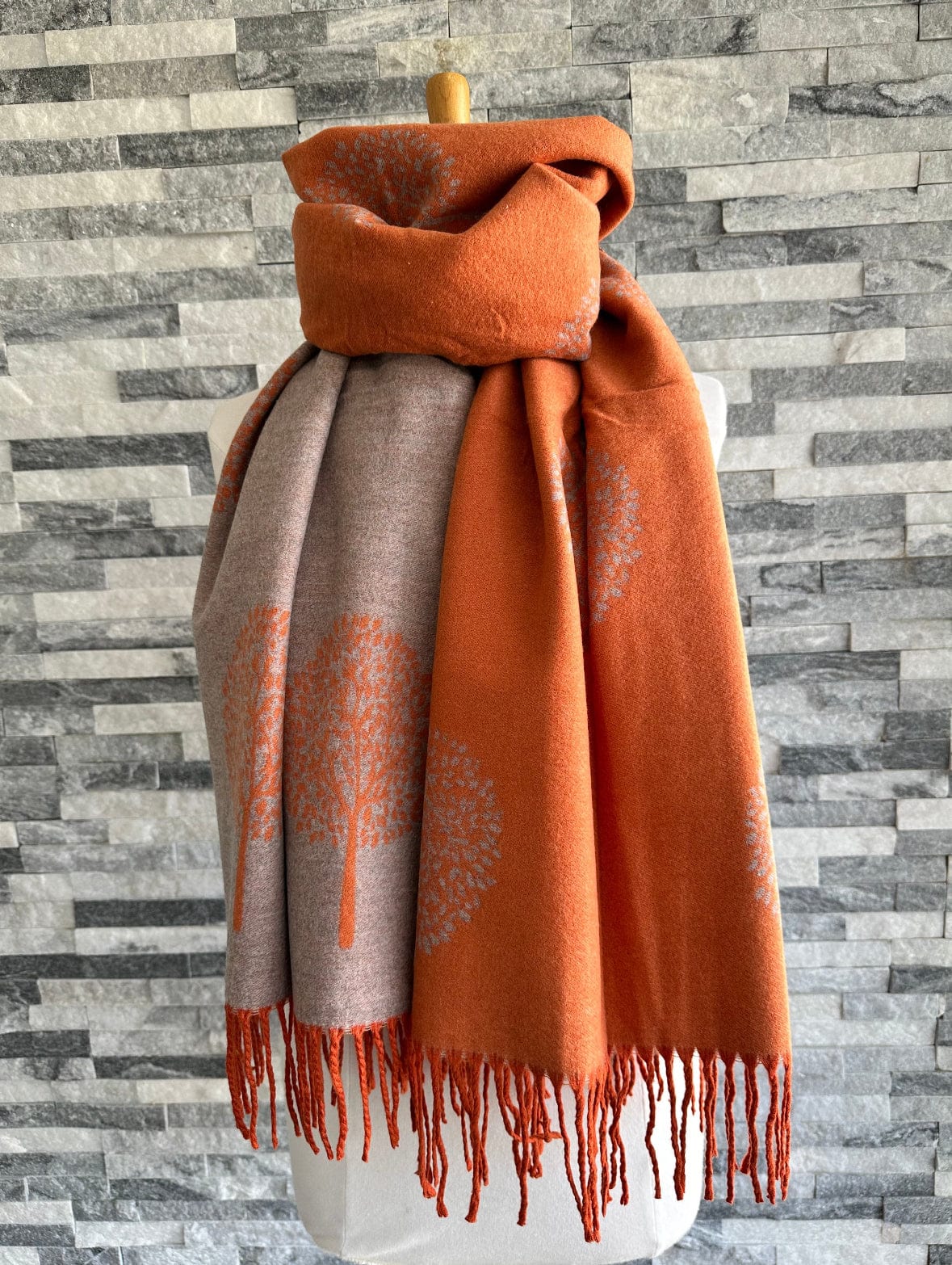 luscious scarves Scarves & Shawls Orange and Pale Grey Reversible Mulberry Tree Scarf , Wrap , Cashmere Blend