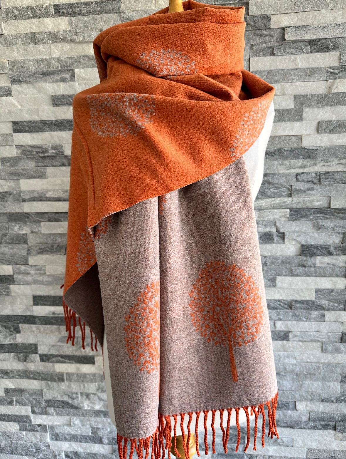 luscious scarves Scarves & Shawls Orange and Pale Grey Reversible Mulberry Tree Scarf , Wrap , Cashmere Blend