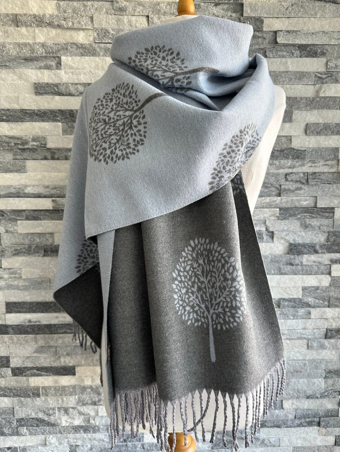 luscious scarves Scarves & Shawls Pale Blue and Grey Reversible Mulberry Tree Scarf , Wrap , Cashmere Blend