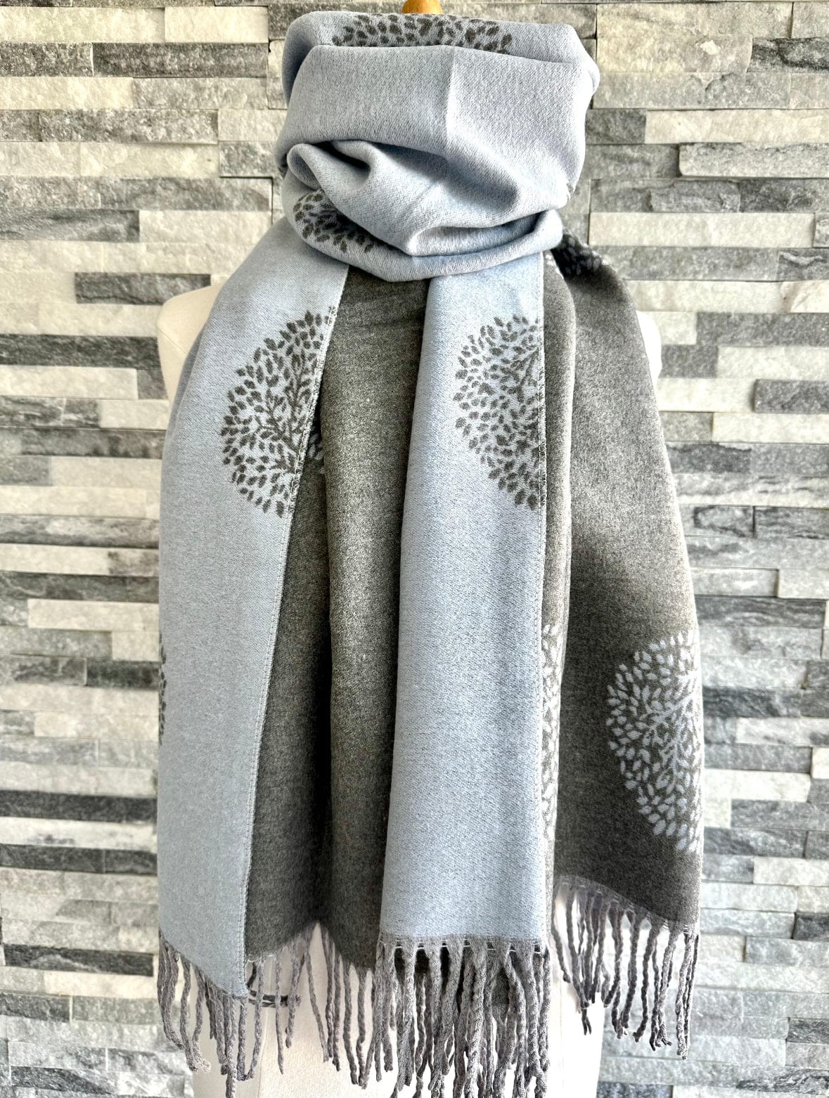 luscious scarves Scarves & Shawls Pale Blue and Grey Reversible Mulberry Tree Scarf , Wrap , Cashmere Blend