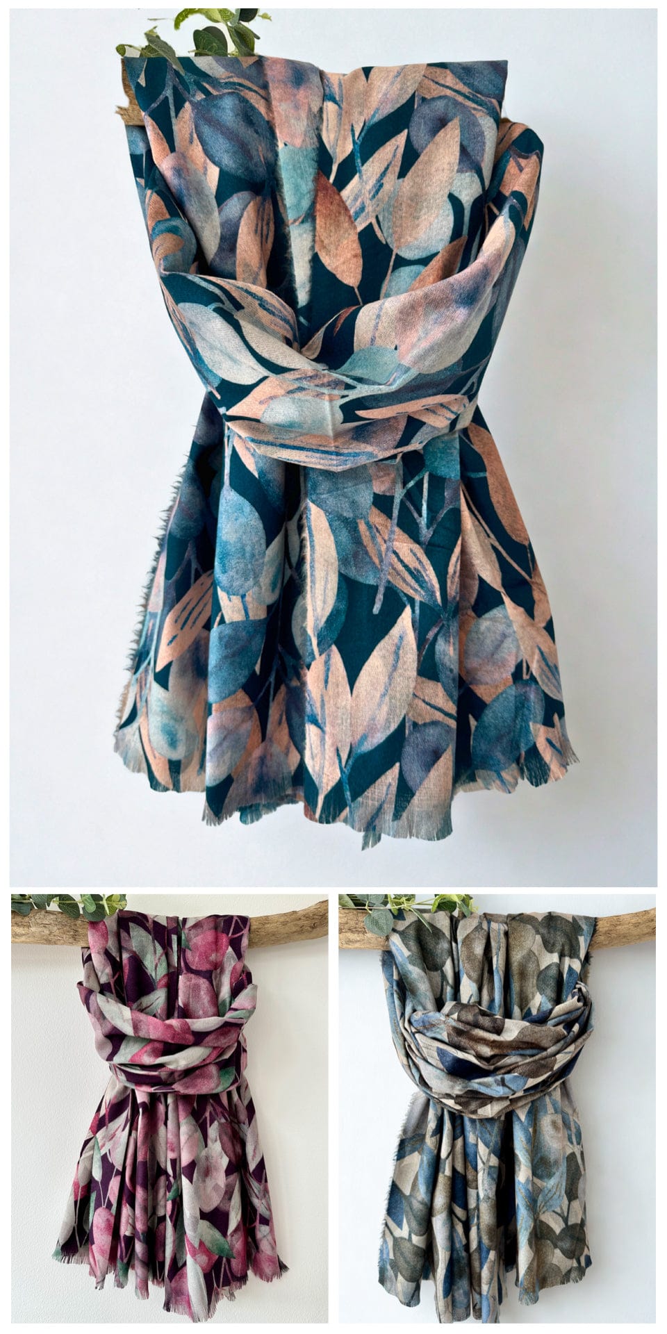 luscious scarves Scarves & Shawls Red Cuckoo Large Leaves Medium Weight Scarf.