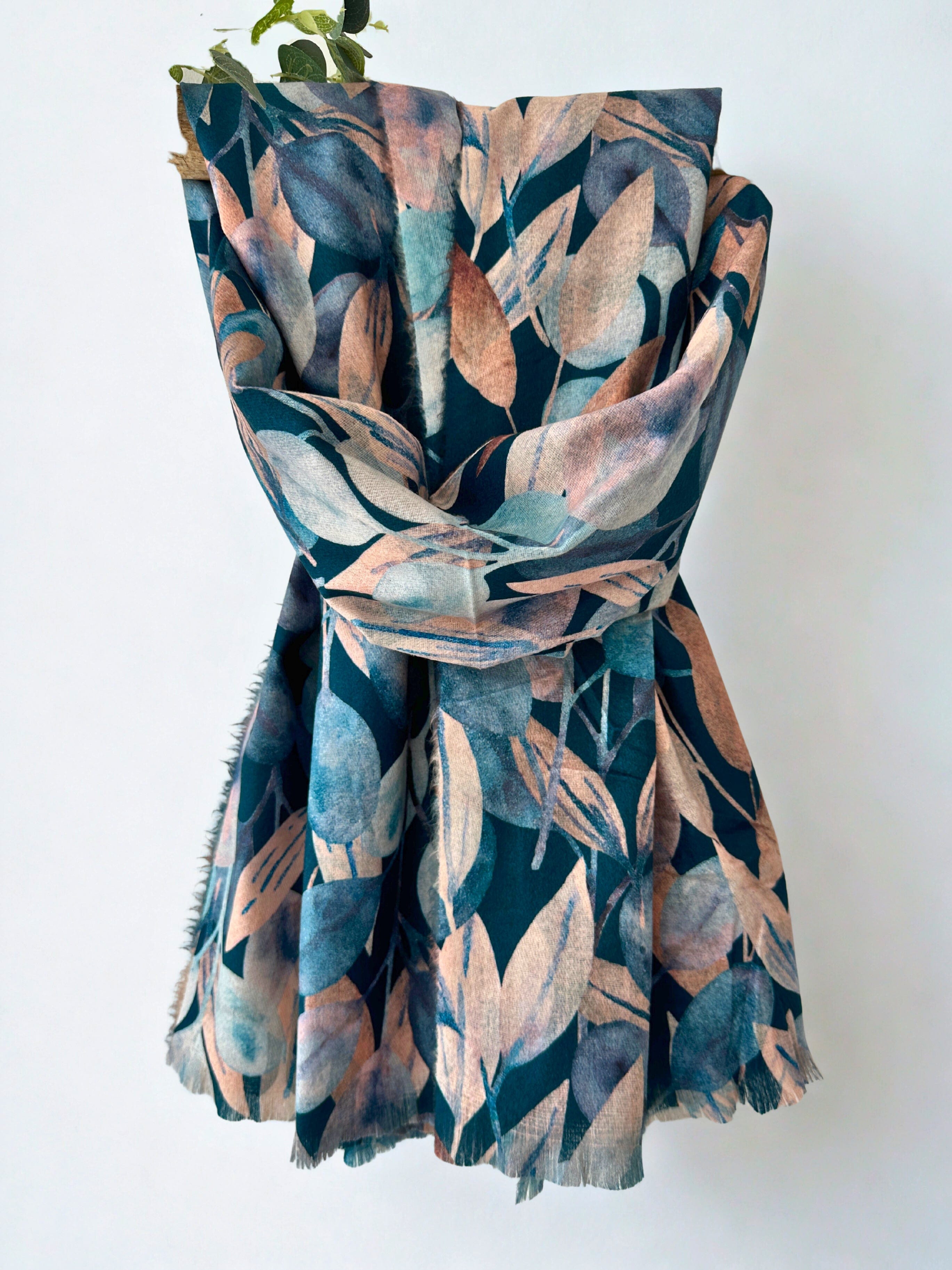 luscious scarves Scarves & Shawls Red Cuckoo Large Leaves Medium Weight Scarf.