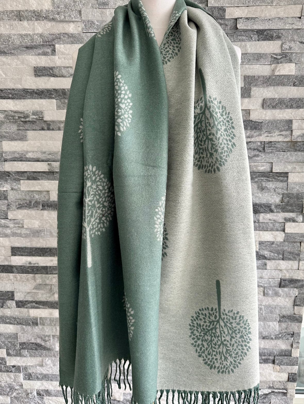 luscious scarves Scarves & Shawls Sage Green and Grey Reversible Mulberry Tree Scarf , Wrap , Cashmere Blend