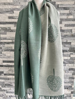 Load image into Gallery viewer, luscious scarves Scarves &amp; Shawls Sage Green and Grey Reversible Mulberry Tree Scarf , Wrap , Cashmere Blend
