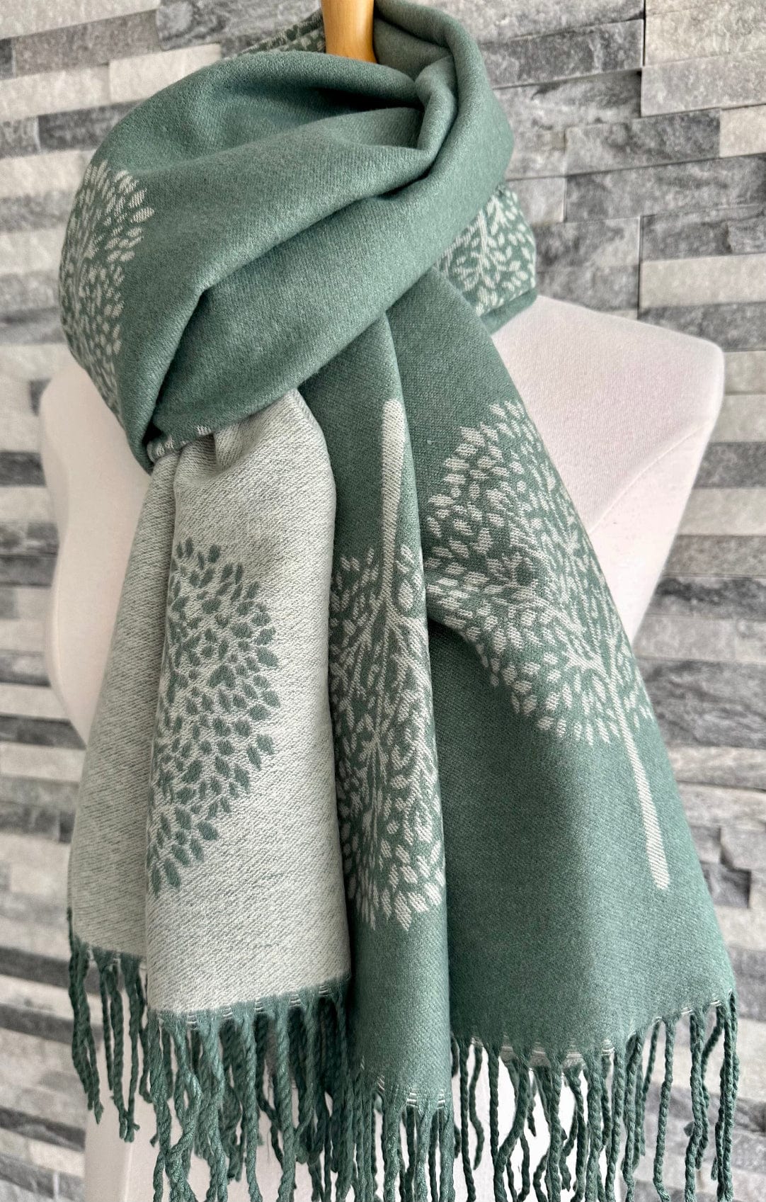 luscious scarves Scarves & Shawls Sage Green and Grey Reversible Mulberry Tree Scarf , Wrap , Cashmere Blend