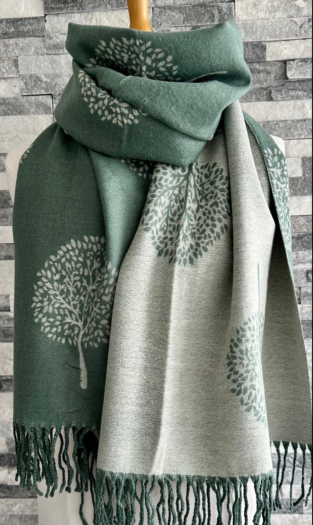 luscious scarves Scarves & Shawls Sage Green and Grey Reversible Mulberry Tree Scarf , Wrap , Cashmere Blend