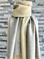 Load image into Gallery viewer, luscious scarves Scarves &amp; Shawls Vanilla Yellow and Grey Reversible Mulberry Tree Scarf , Wrap , Cashmere Blend
